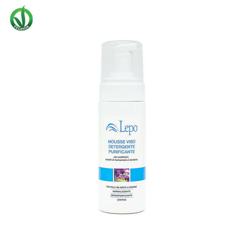MOUSSE VISO DETERGENTE PURIFICANTE con prebiotici, estratti di hamamelis e bardana - Lepo image 0