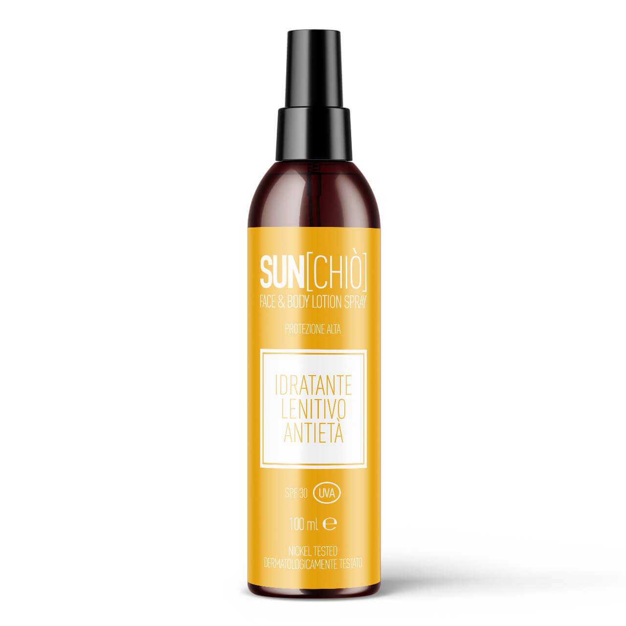 SUN[chio'] LOZIONE SOLARE SPRAY VISO E CORPO 100ml , PROTEZIONE ALTA. image 0