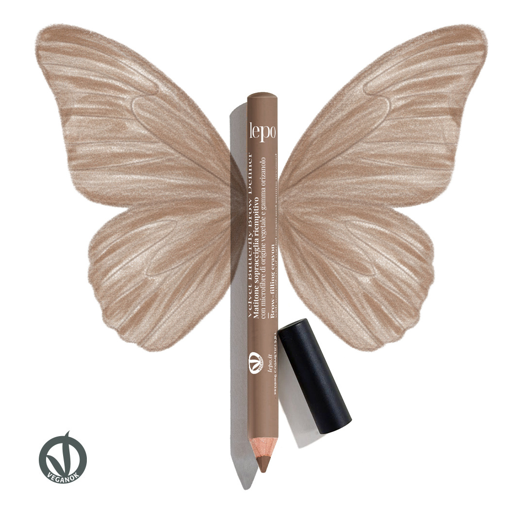 VELVET BUTTERFLY BROW DEFINER Matitone sopracciglia riempitivo con microfibre di origine vegetale e gamma orizanolo NOCE