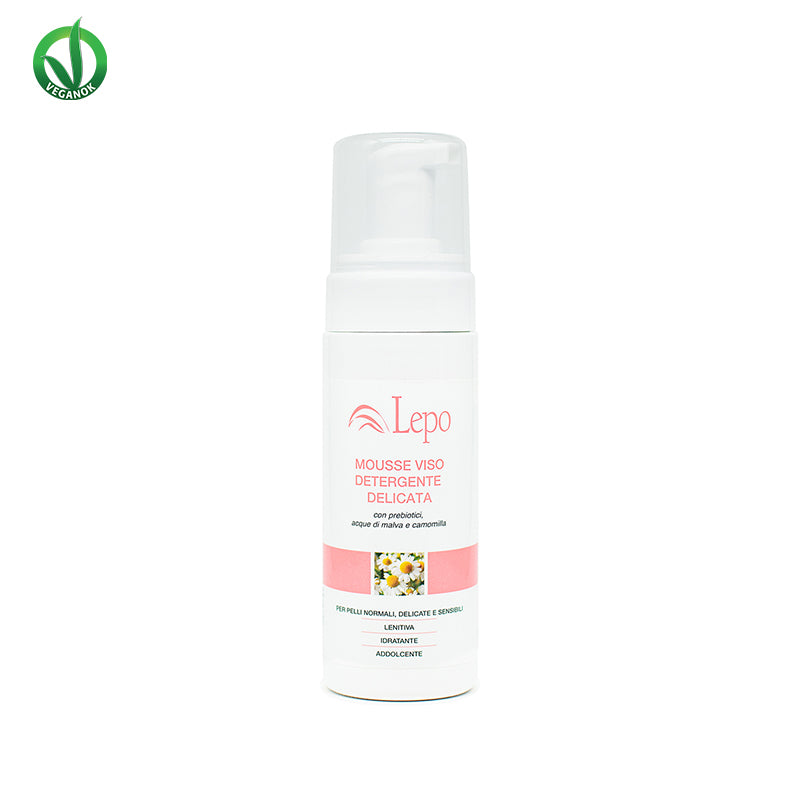 MOUSSE VISO DETERGENTE DELICATA con prebiotici, acque di malva e camomilla - Lepo image 0